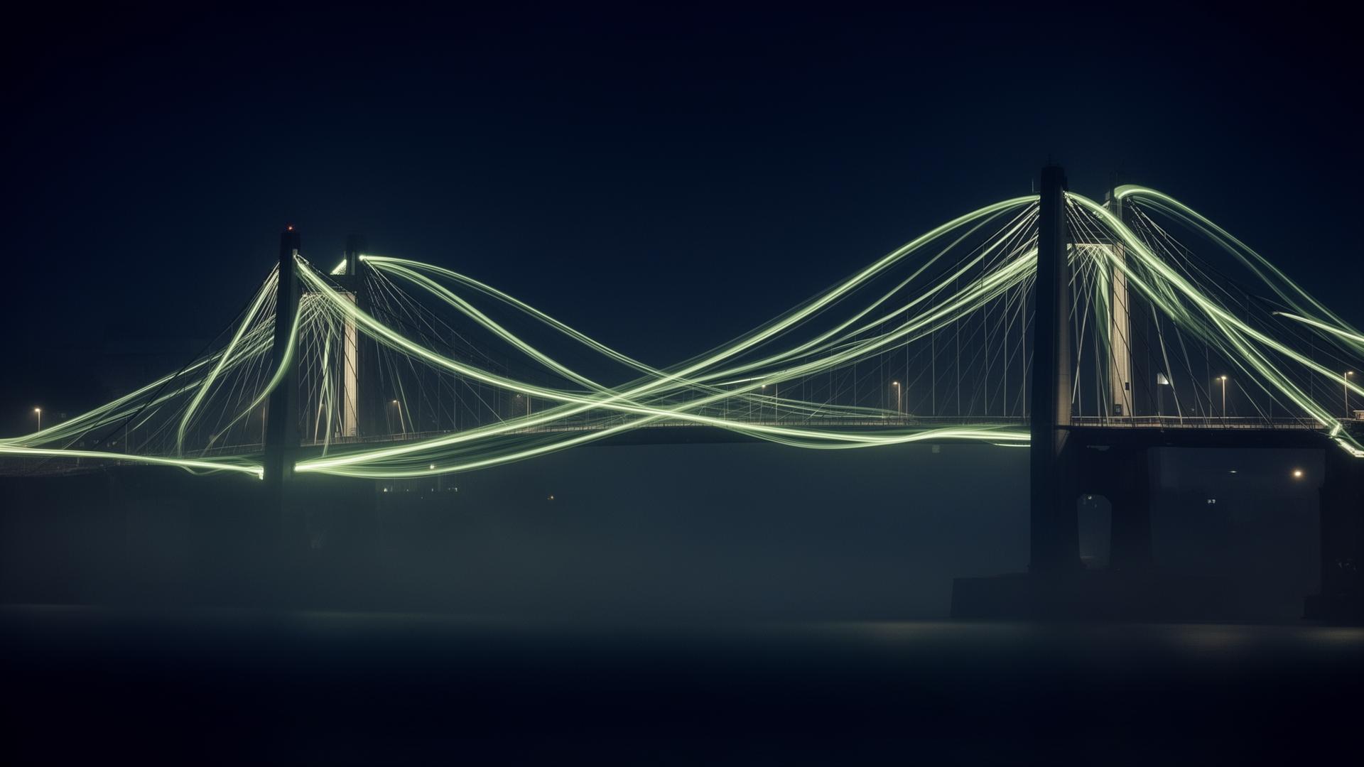 Ponte abstrata de luz a ligar duas estruturas